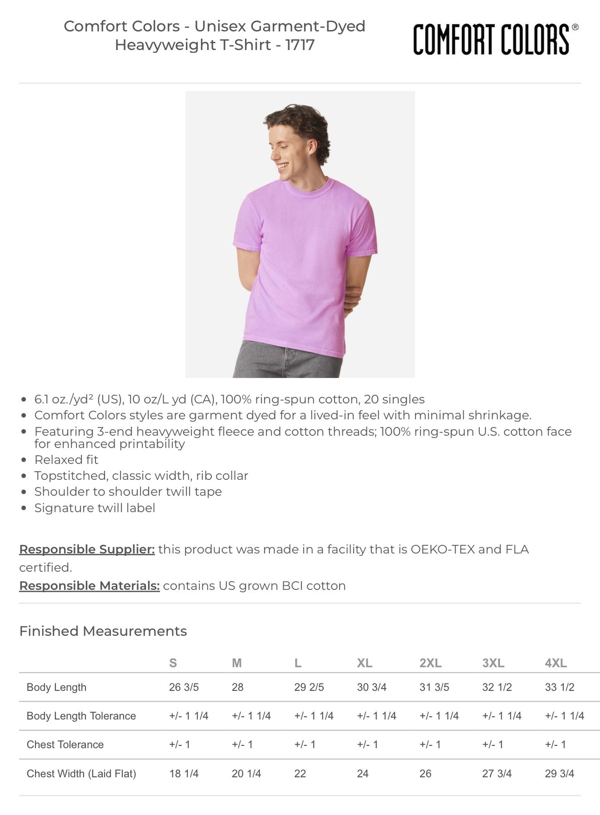 Comfort Colors Adult 1717 size chart