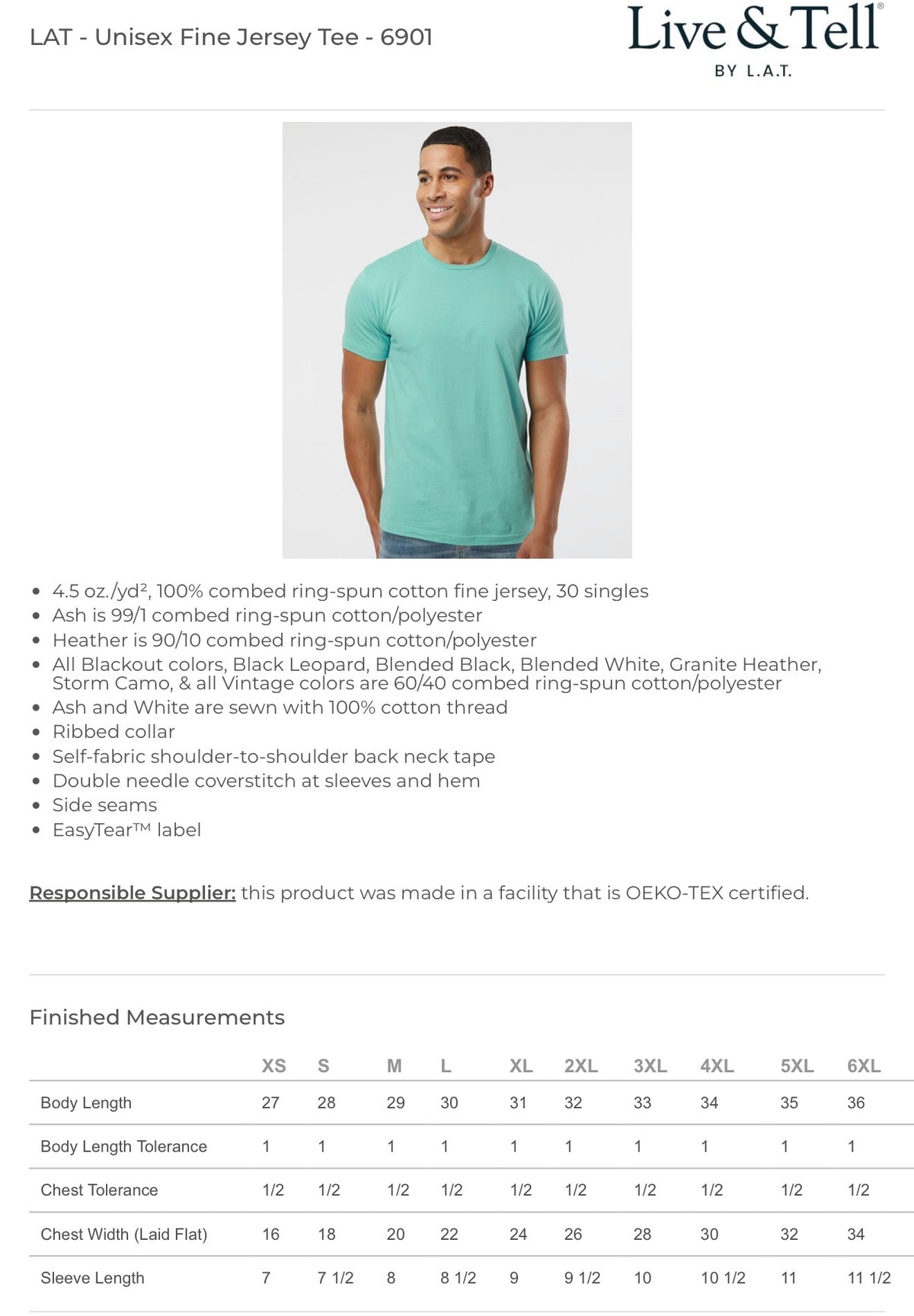 LAT Adult 6901 size chart