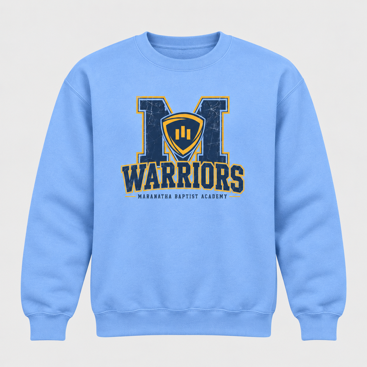Maranatha M Crest Warriors Carolina blue crewneck sweatshirt