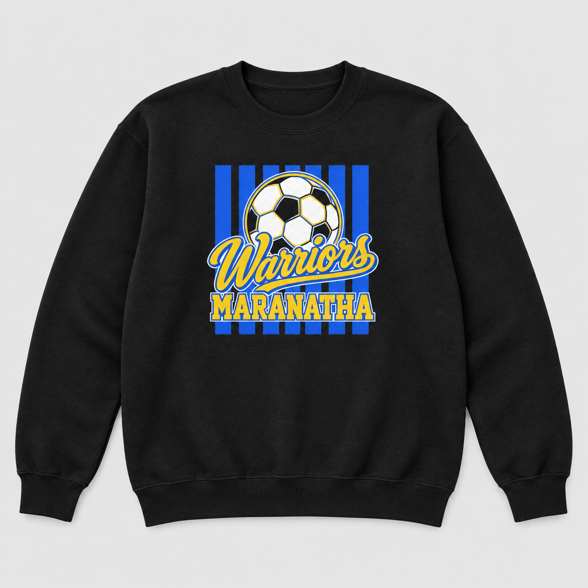 Maranatha Soccer and Stripes Warriors black crewneck sweatshirt