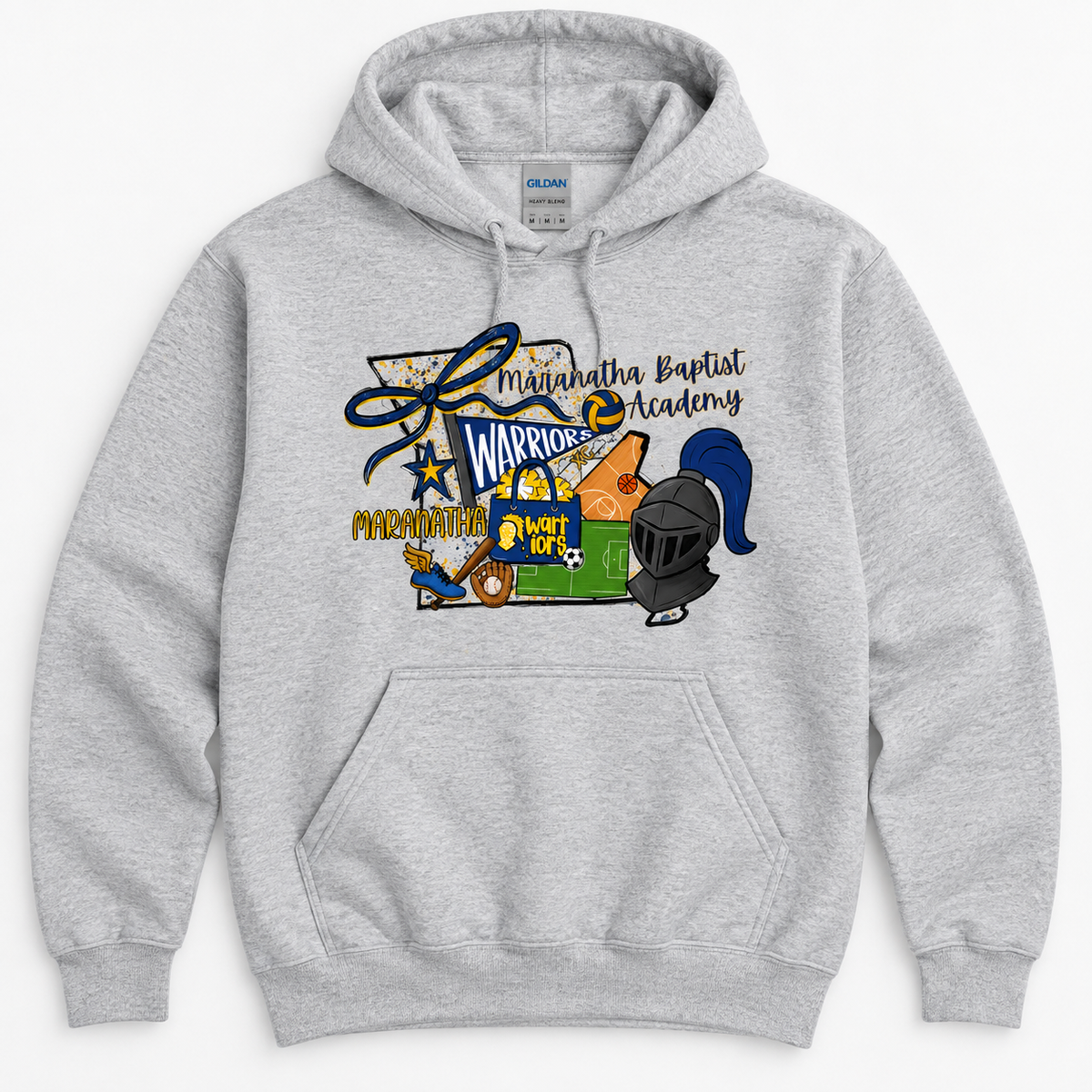 Maranatha Warriors All-Sports Sport Grey Gildan 18500 hoodie