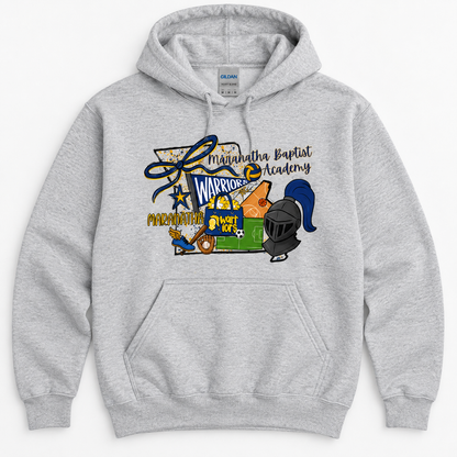 Maranatha Warriors All-Sports Sport Grey Gildan 18500 hoodie