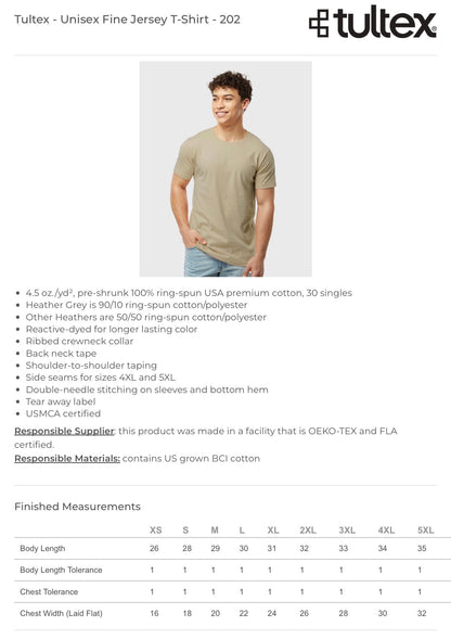 Tultex Adult 202 size chart