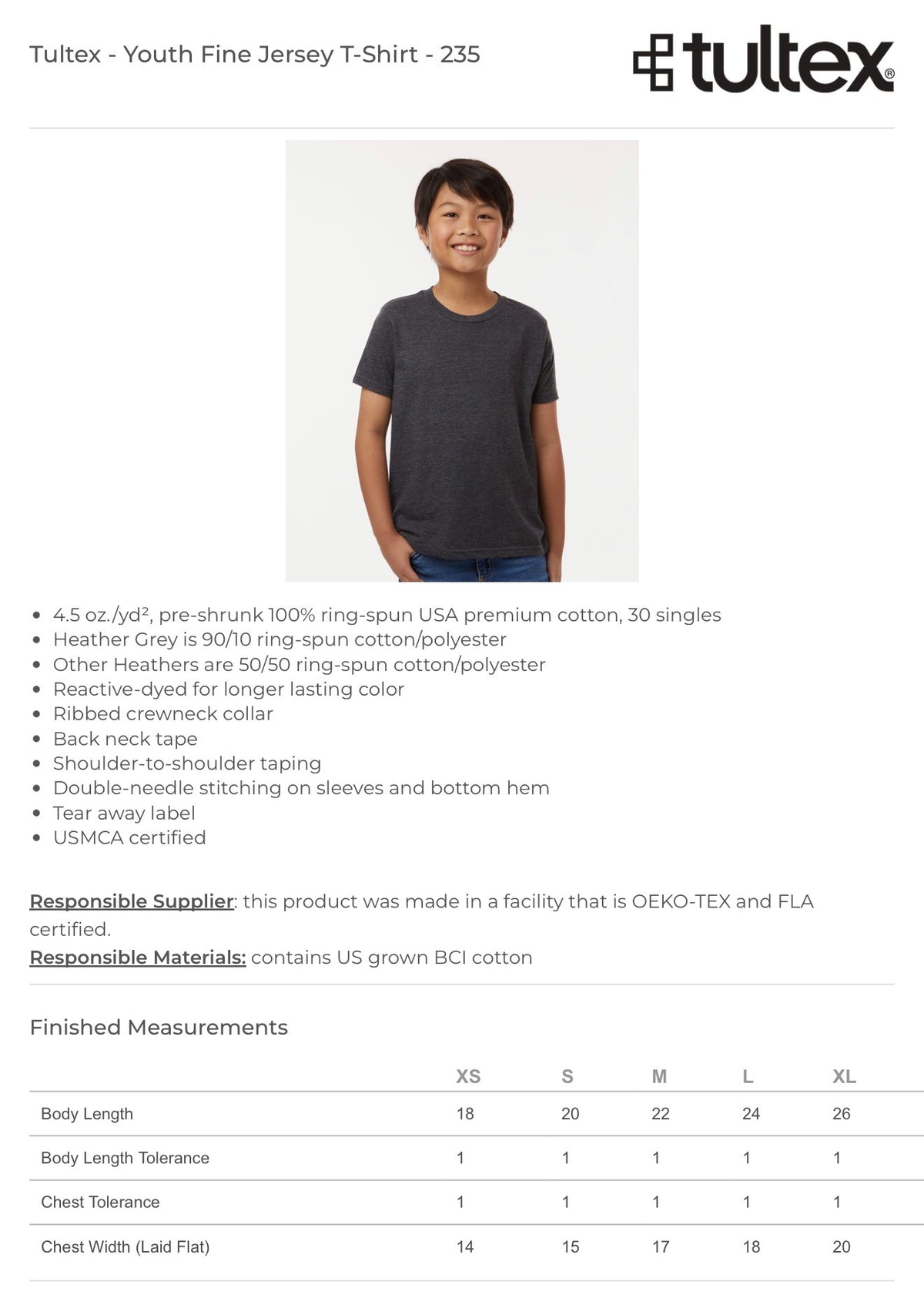 Tultex Youth 235 size chart
